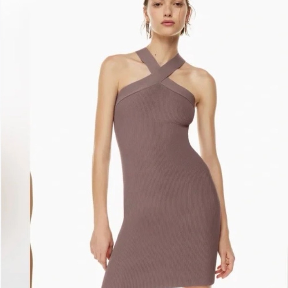 Aritzia Babaton Knit Criss Cross Ribbed Halter Dress - XS - Mauve